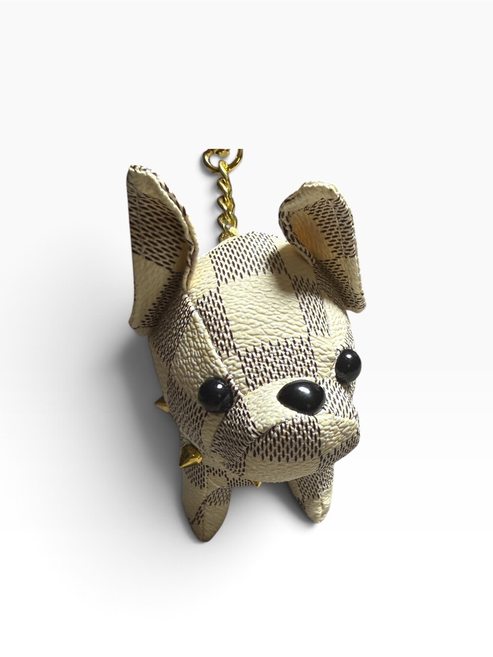 Designer monogram white checked Dog Keychain bag charm new